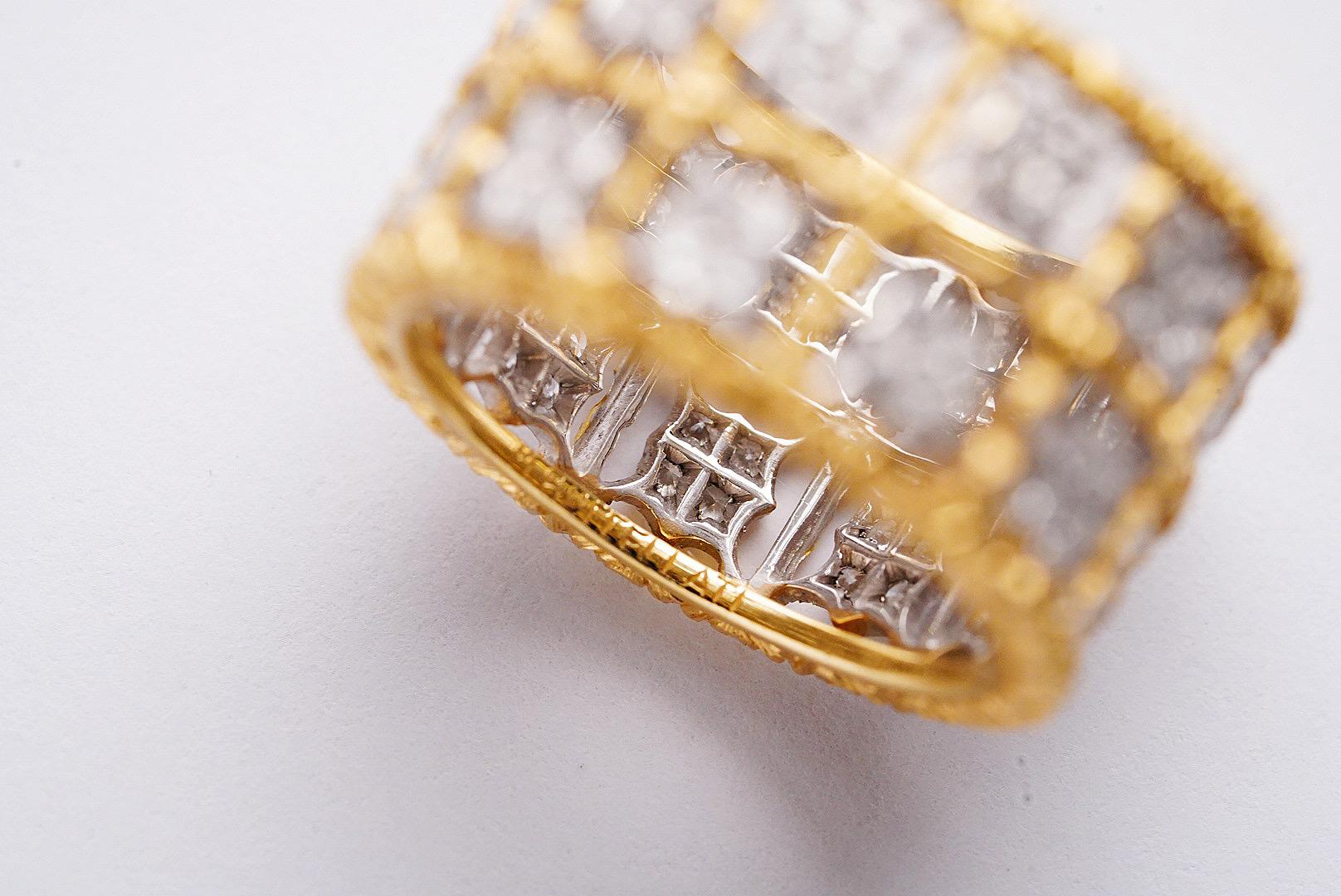 Mario Buccellati Vintage Diamond Fine 18k Yellow and White Gold Band Ring For Sale 2