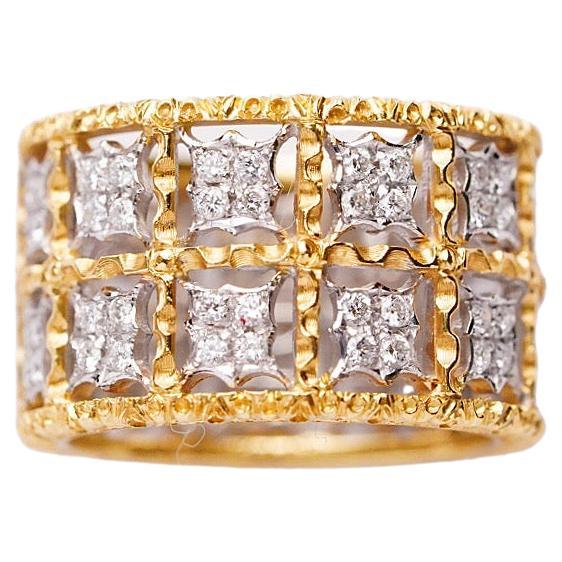 Mario Buccellati Vintage Diamond Fine 18k Yellow and White Gold Band Ring For Sale