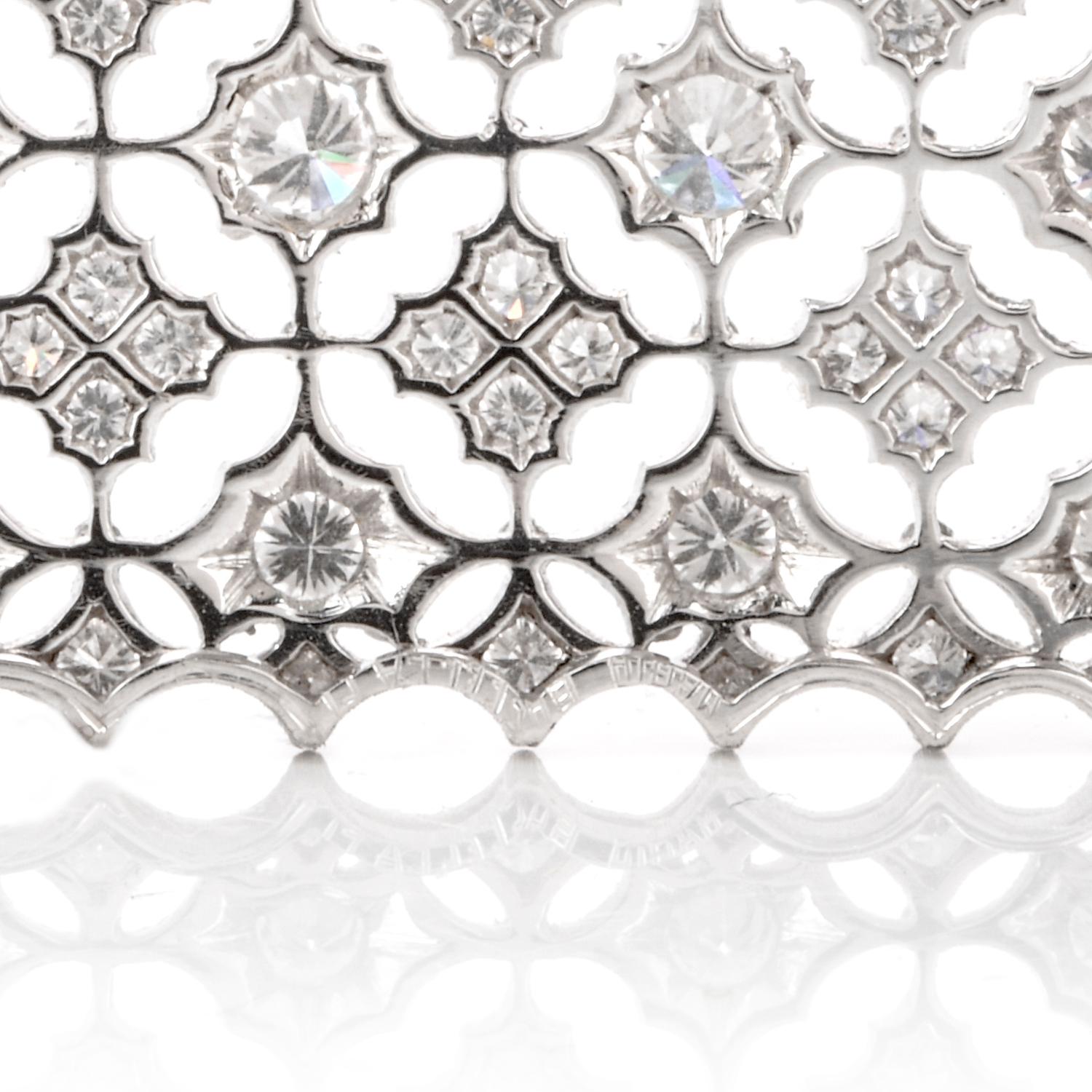 Round Cut Mario Buccellati Vintage Diamond Window of Snowflakes Platinum Brooch