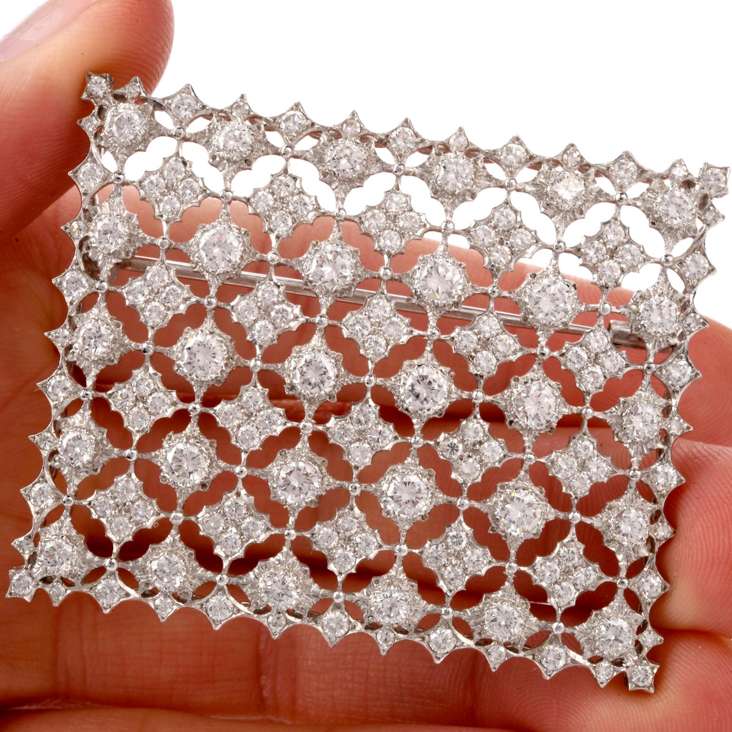 Women's or Men's Mario Buccellati Vintage Diamond Window of Snowflakes Platinum Brooch