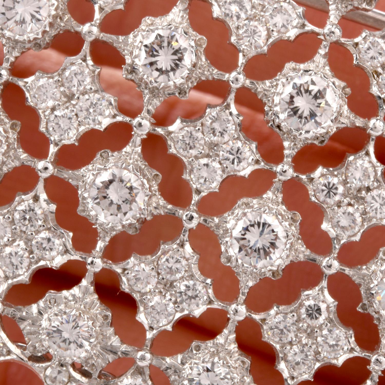 Art Deco Mario Buccellati Vintage Diamond Window of Snowflakes Platinum Brooch