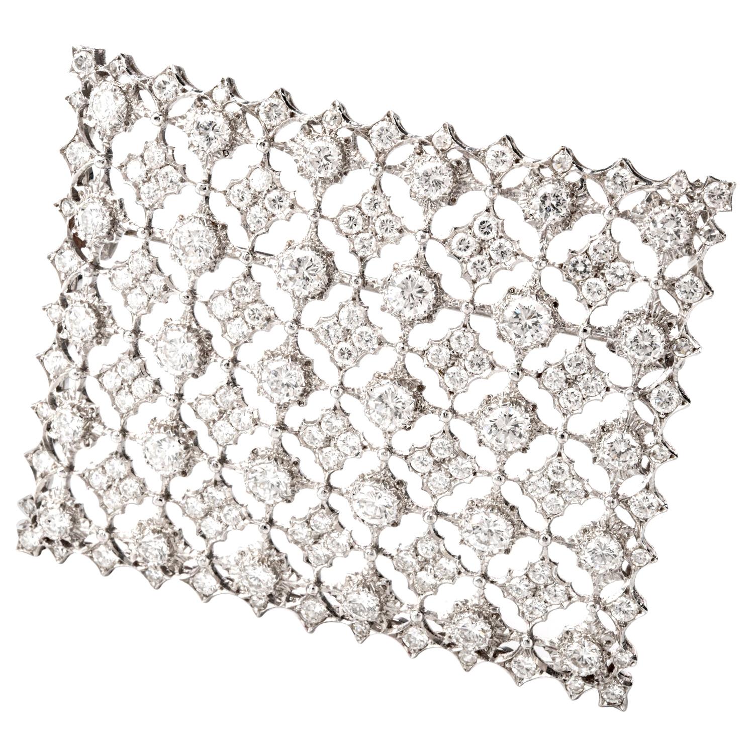Mario Buccellati Vintage Diamond Window of Snowflakes Platinum Brooch