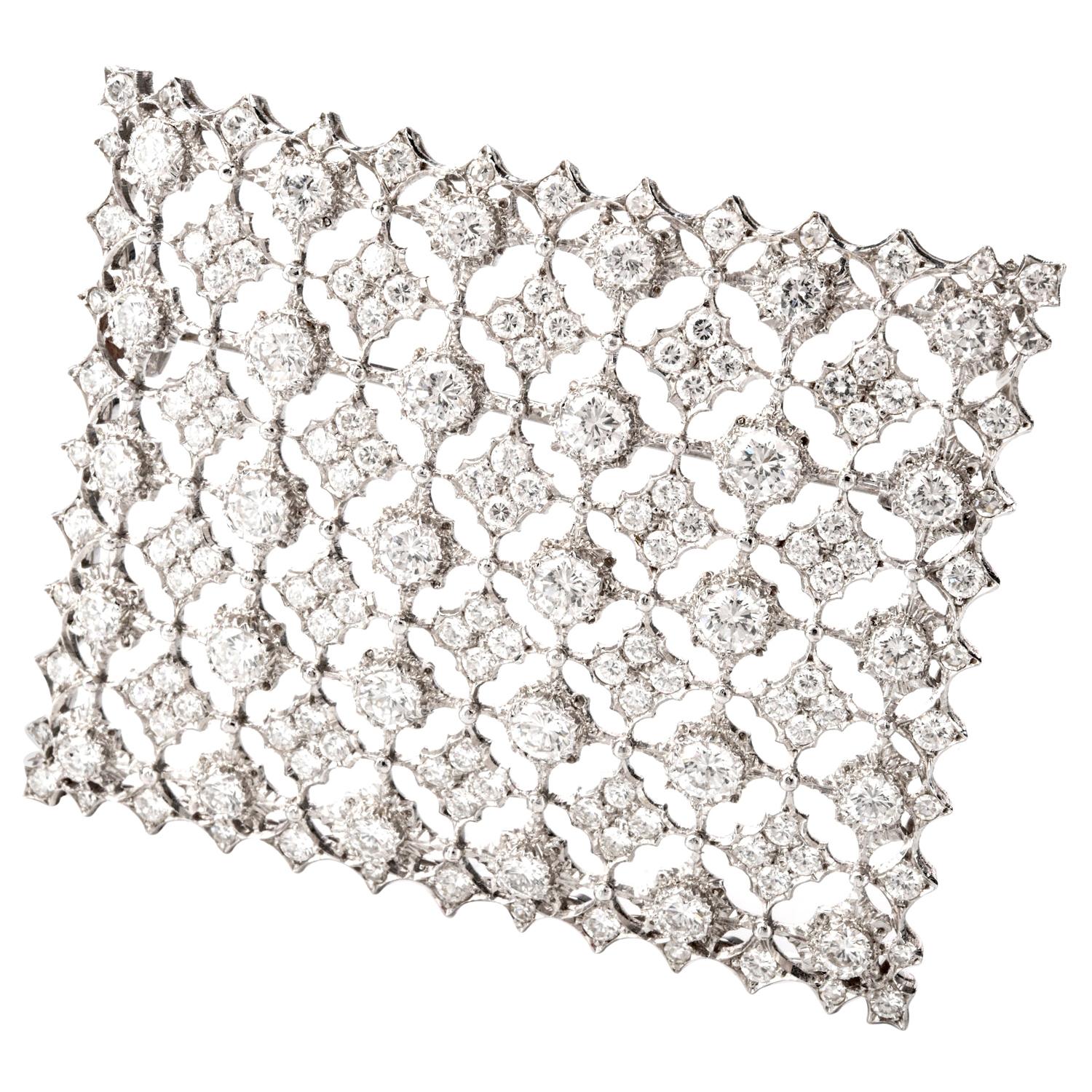 Mario Buccellati Vintage Diamond Window of Snowflakes Platinum Brooch