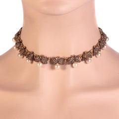 Mario Buccellati Vintage Gold and Silver Pearl Necklace with Grape Leaf Motive