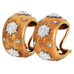 Mario Buccellati Vintage Marci Diamond 18K Gold Hoop Earrings