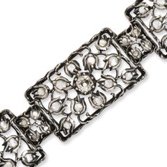 Bracciale floreale Mario Buccellati in argento e oro 18 carati con diamanti vintage a taglio Old Mine
