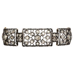 Bracciale floreale Mario Buccellati in argento e oro 18 carati con diamanti vintage a taglio Old Mine