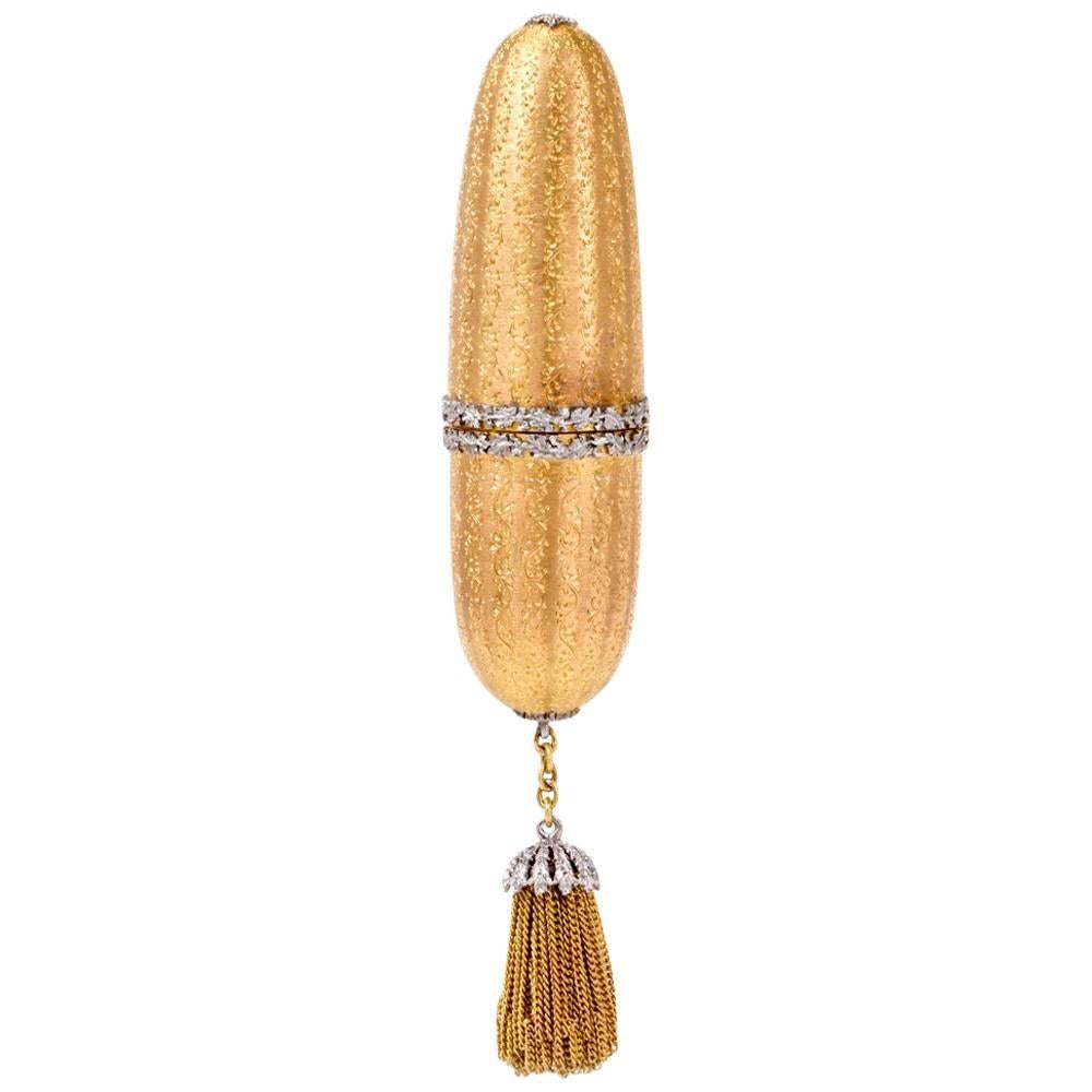 Mario Buccellati Vintage Yellow Gold Lipstick Case with White Gold Applique