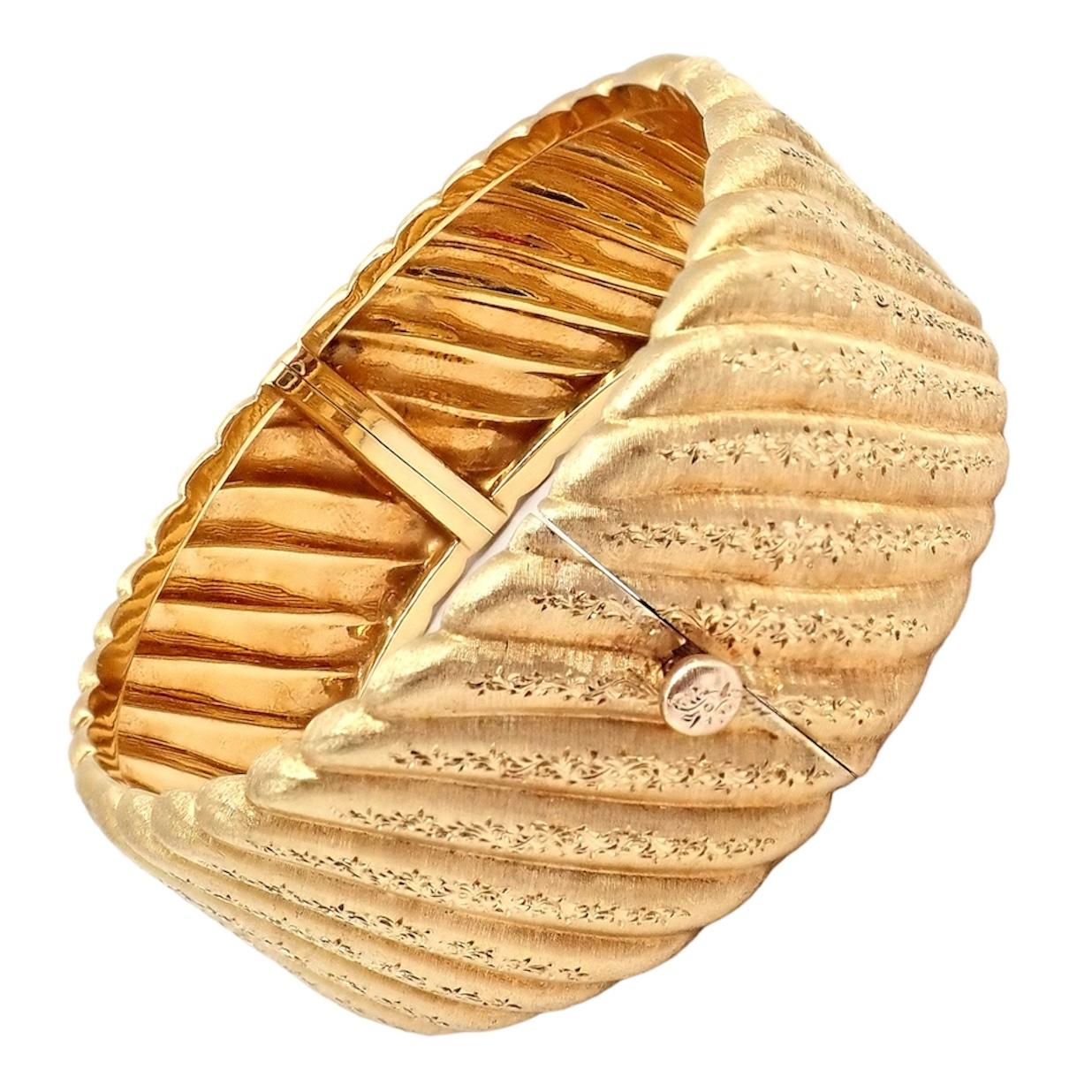 18k Yellow Gold Vintage Cuff Bracelet by Mario Buccellati. 
Details: 
Weight: 60.8 grams
Length: Inner Circumference 6.5