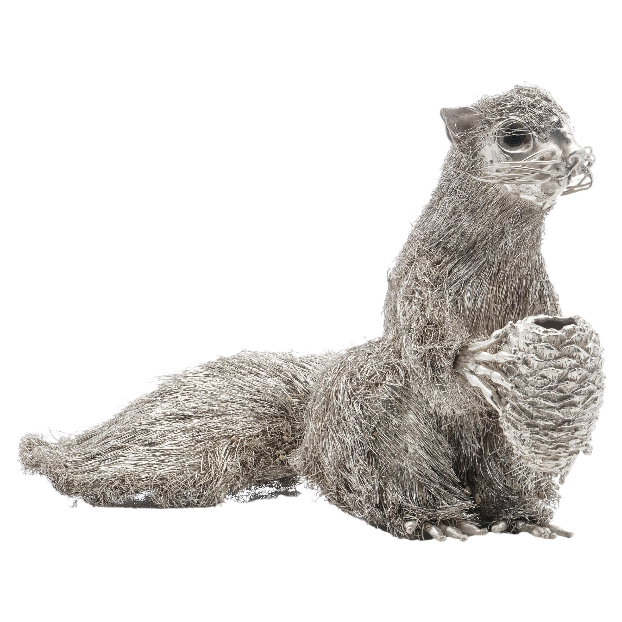 Mario Buccellati's 925 Sterling Silver Figurine of a Squirrel For Sale