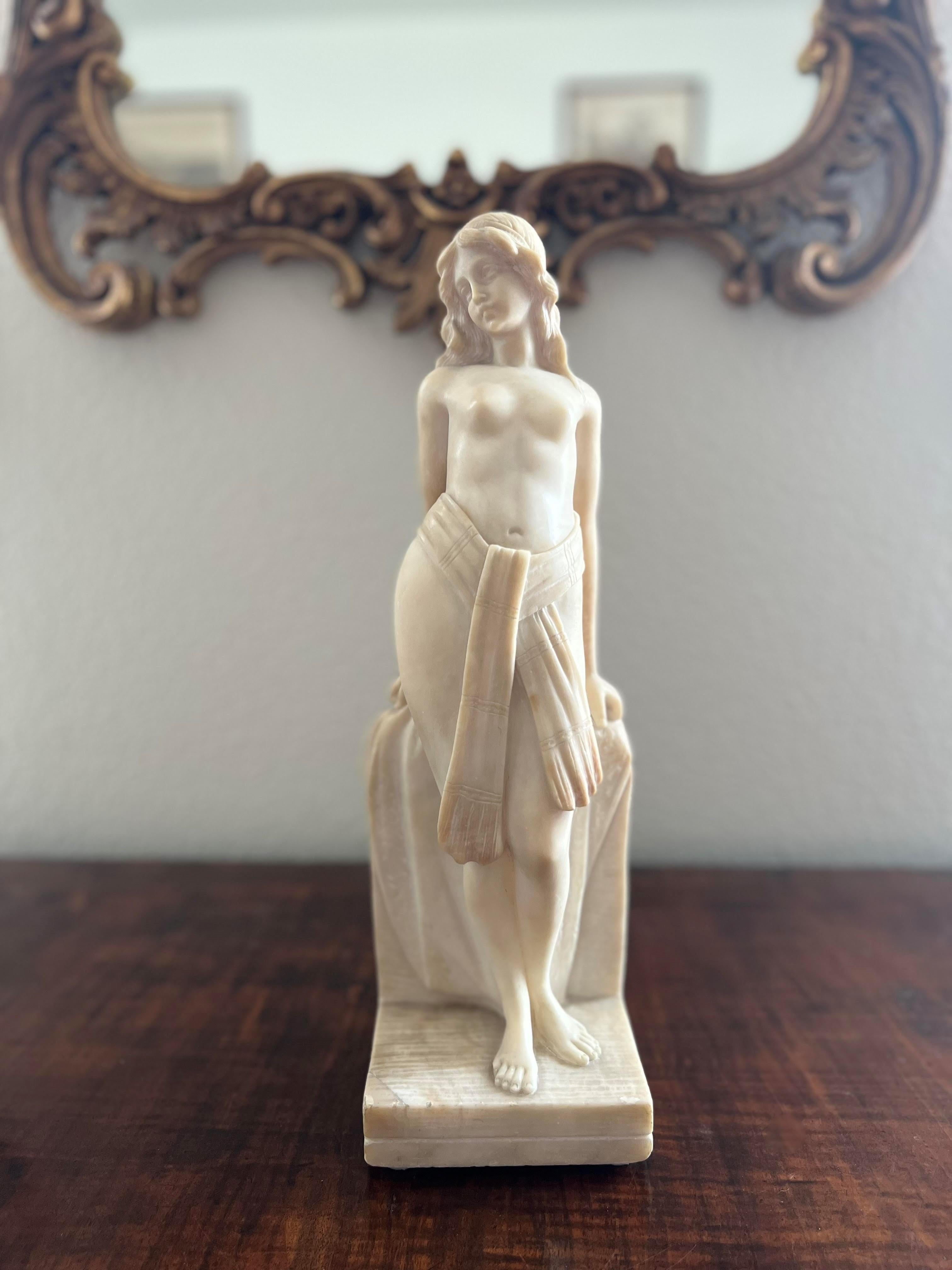 Early 20th C Seminude Orientalist Alabaster Sculpture  For Sale 9