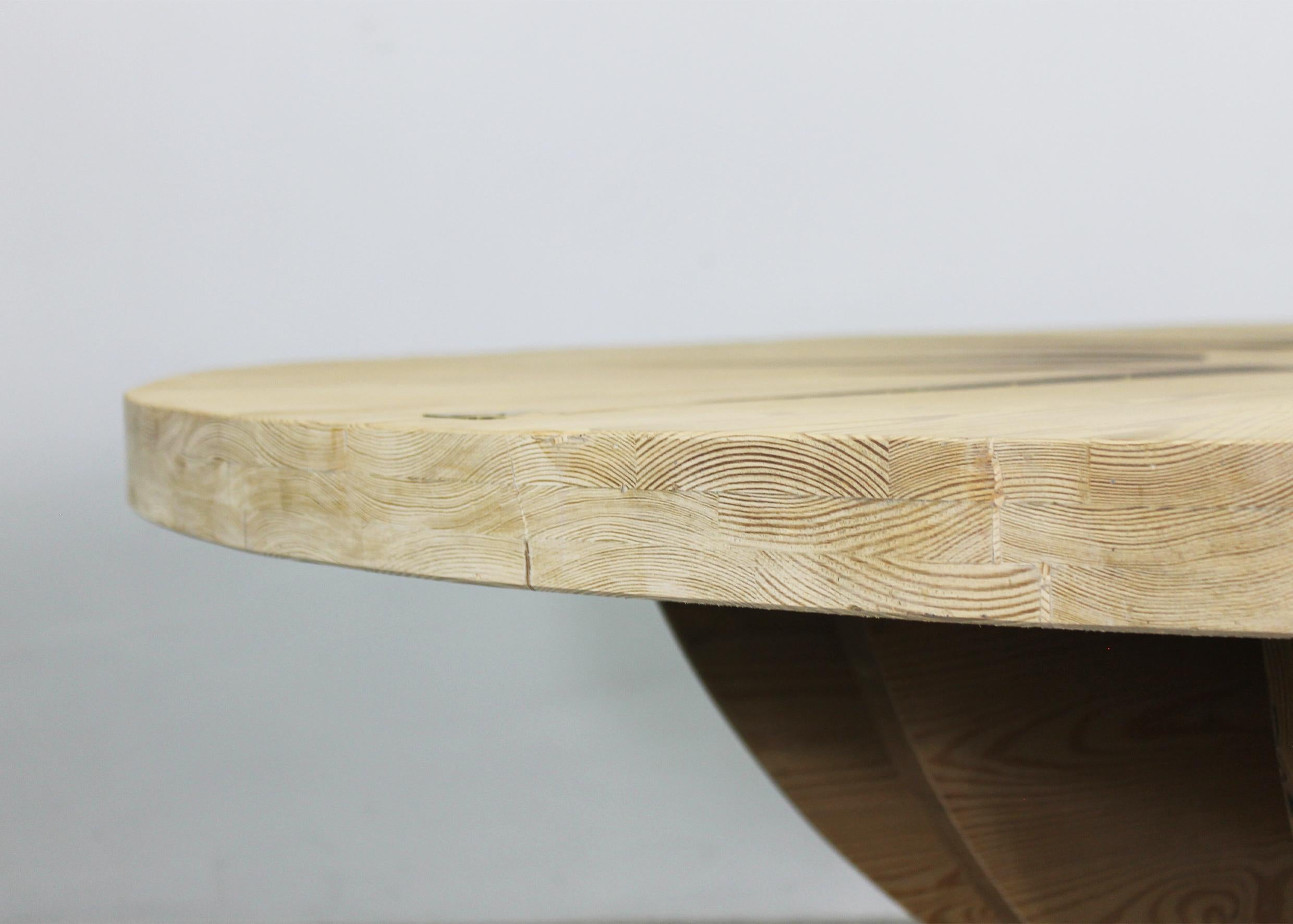 Late 20th Century Mario Ceroli La Rosa dei Venti Table in Pinewood with Inlays by Poltronova 1970s For Sale