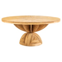 Mario Ceroli table La Rosa dei Venti en bois de pin avec incrustations par Poltronova, années 1970