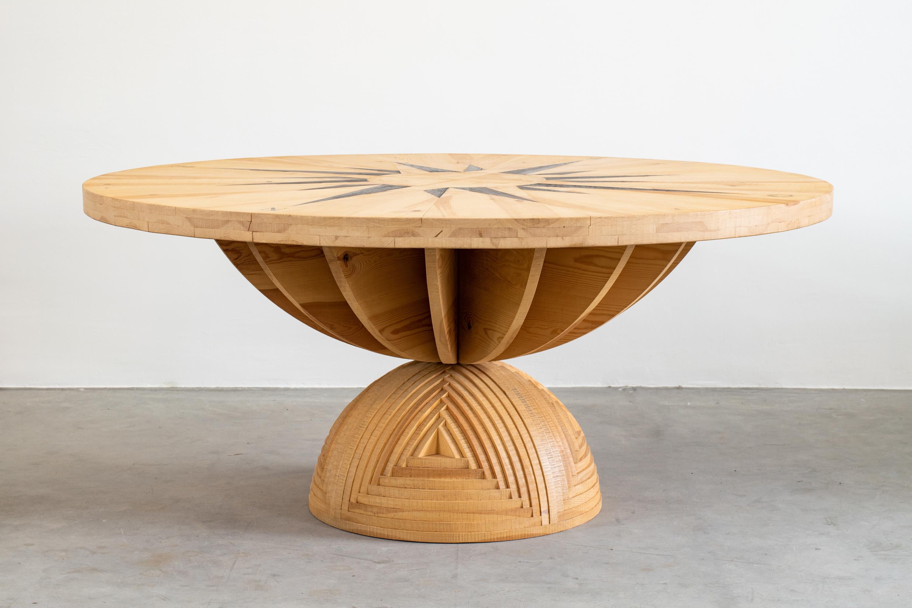 Post-Modern Mario Ceroli La Rosa Dei Venti Wooden Table by Poltronova, 1973