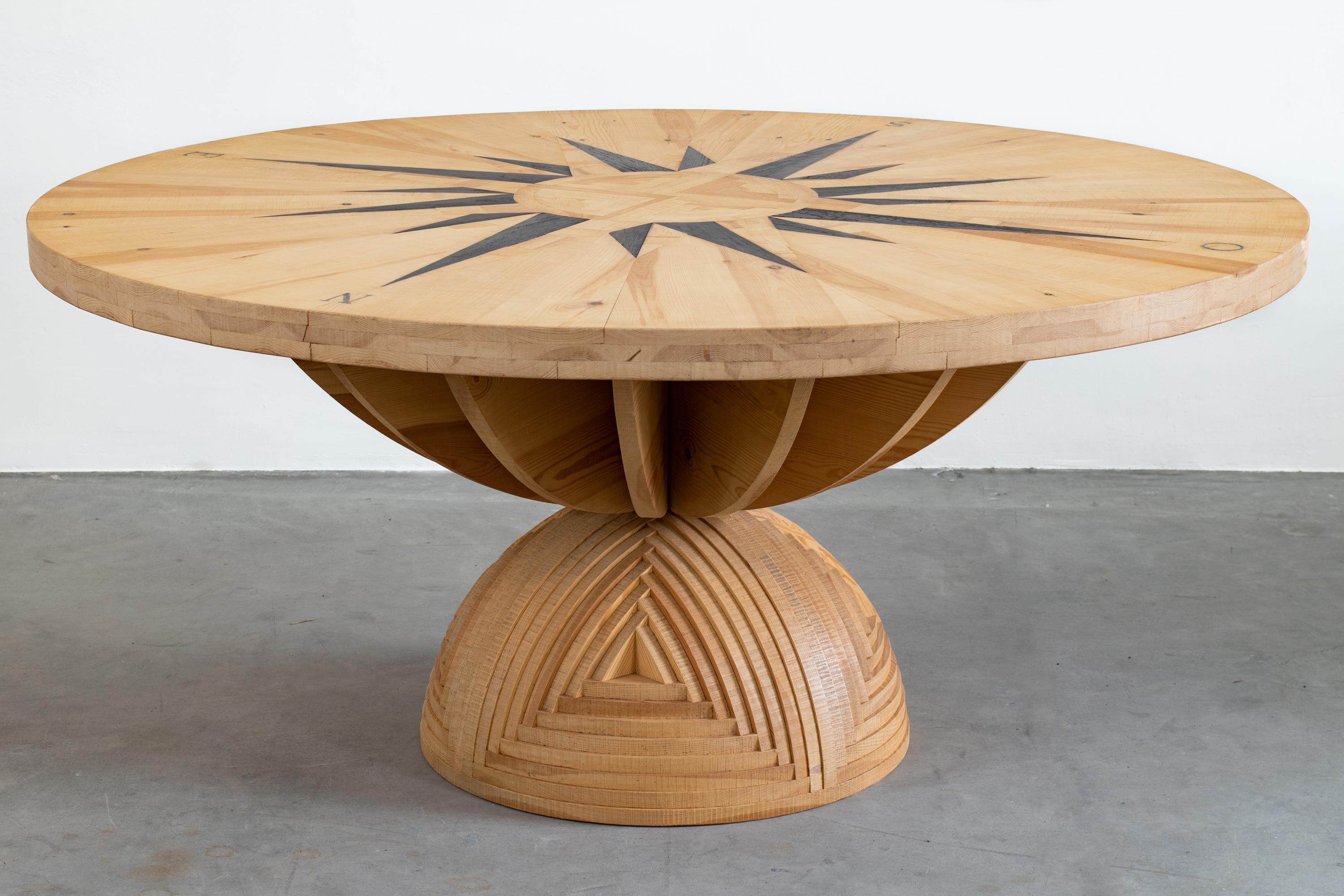Italian Mario Ceroli La Rosa Dei Venti Wooden Table by Poltronova, 1973