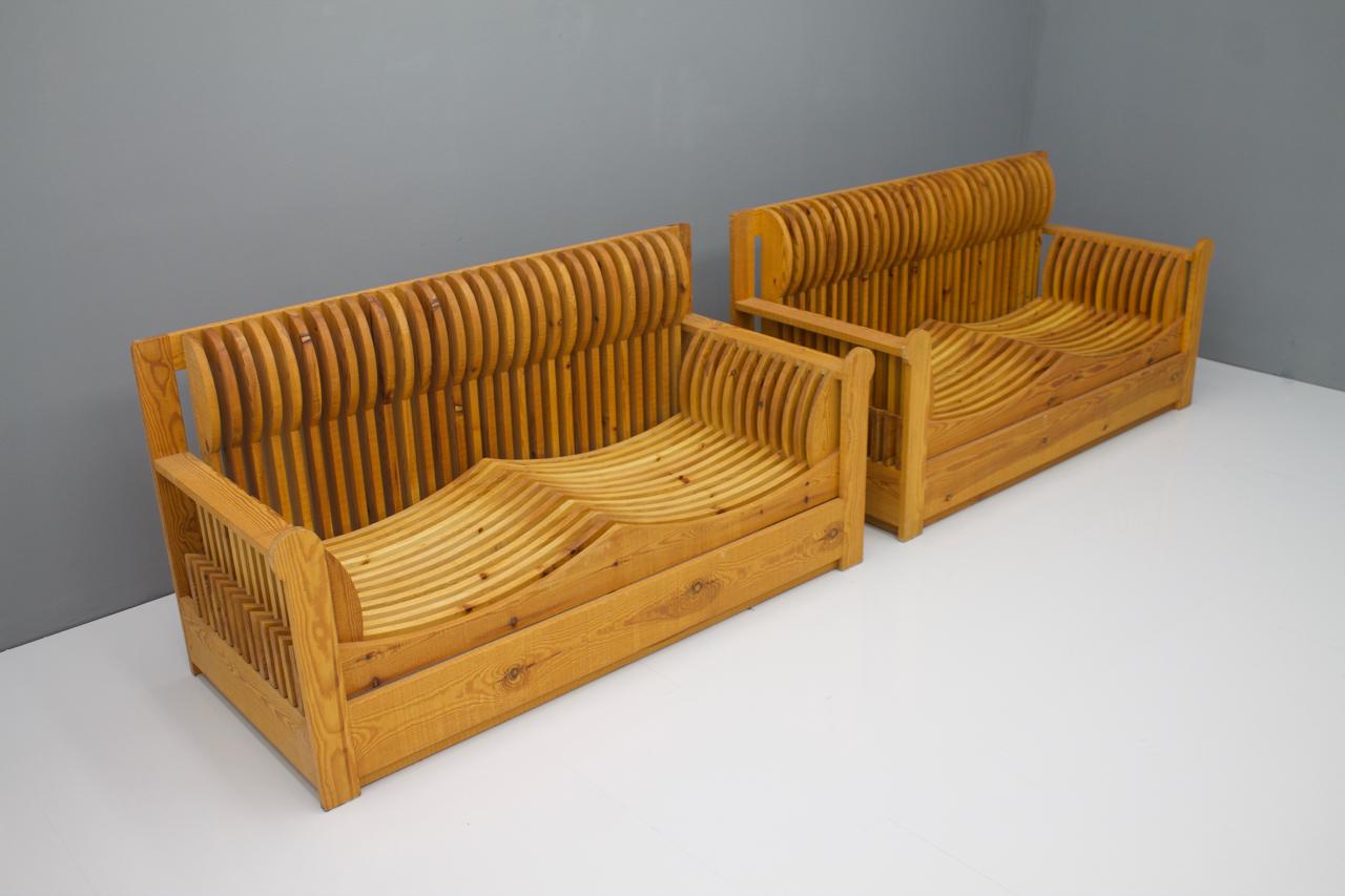 Mario Ceroli 'Mobili Della Valle, ' Sofa, Pine Wood, Potronova, Italy 1966 5