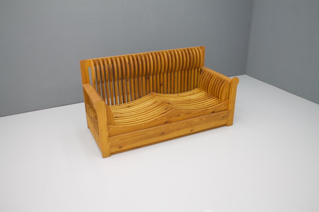 Mid-Century Modern Mario Ceroli 'Mobili Della Valle, ' Sofa, Pine Wood, Potronova, Italy 1966