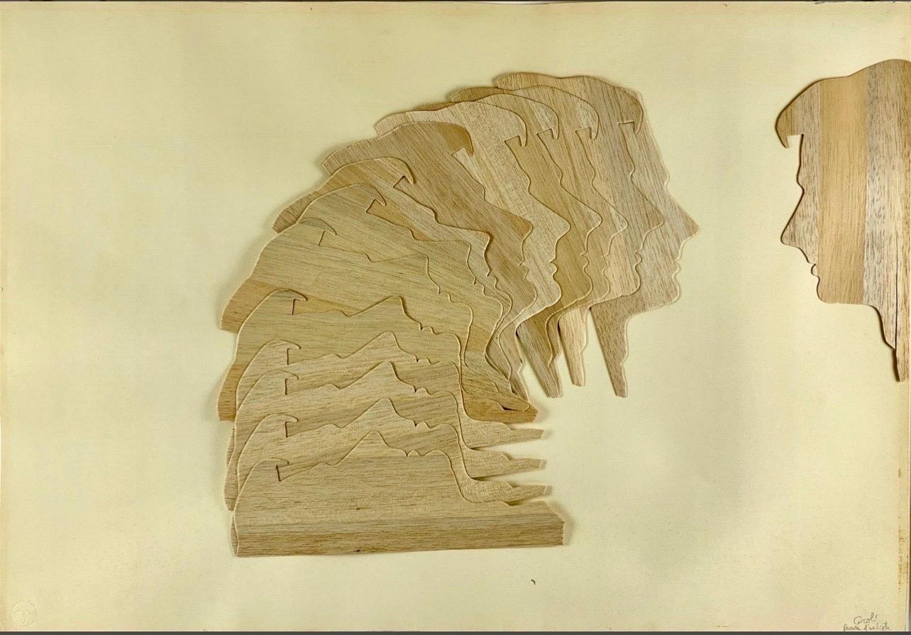 1970's Large Italian Pop Art Mario Ceroli Arte Povera Sculpture Collage in Wood For Sale 14