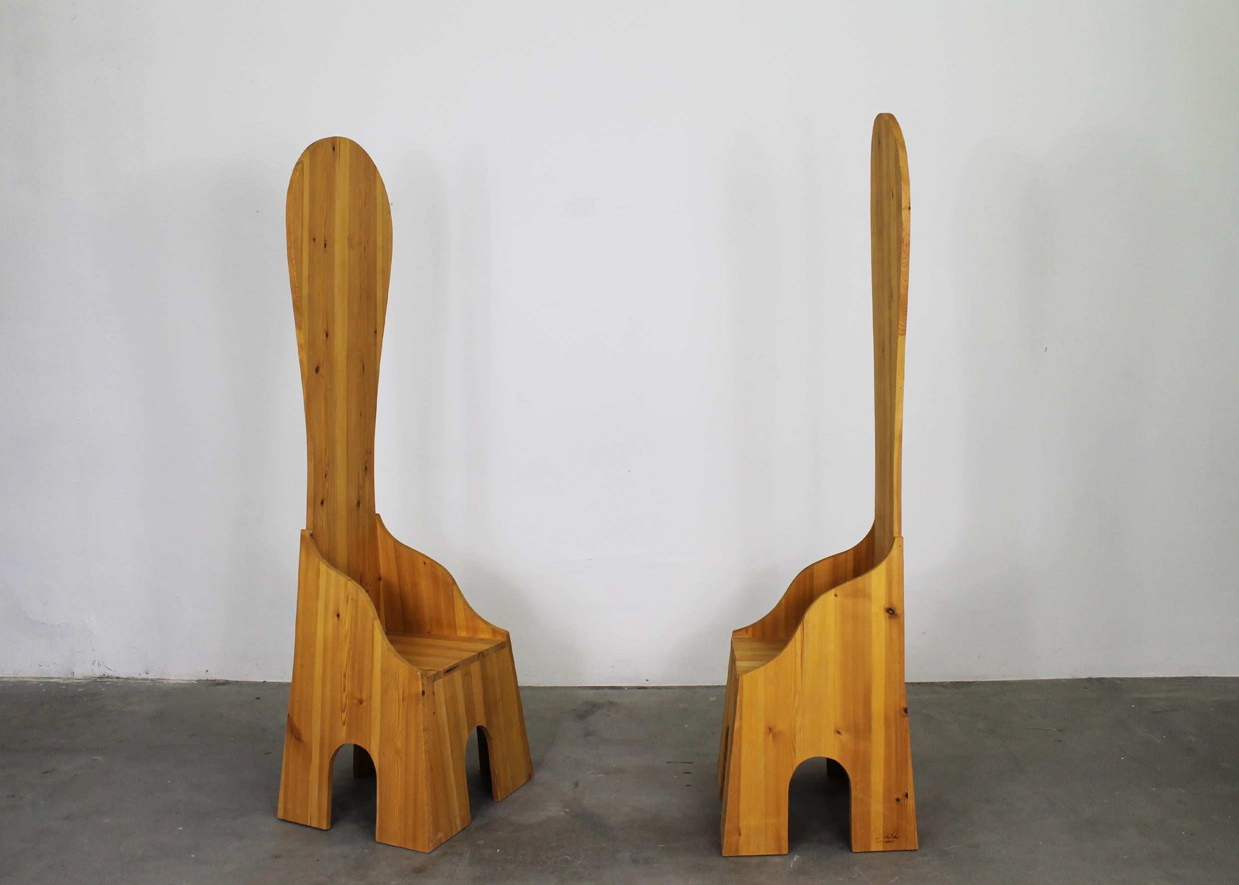 Italian Mario Ceroli Set of Eight Fratina High Chair in Pine by Poltronova 1972 For Sale