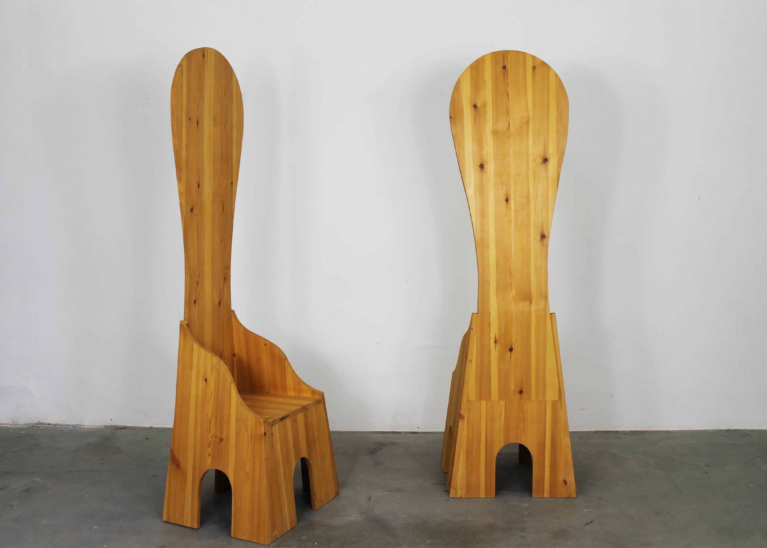 Mario Ceroli Set of Eight Fratina High Chair in Pine by Poltronova 1972 In Good Condition For Sale In Montecatini Terme, IT