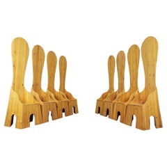 Mario Ceroli Ensemble de huit chaises hautes Fratina en pin par Poltronova 1972