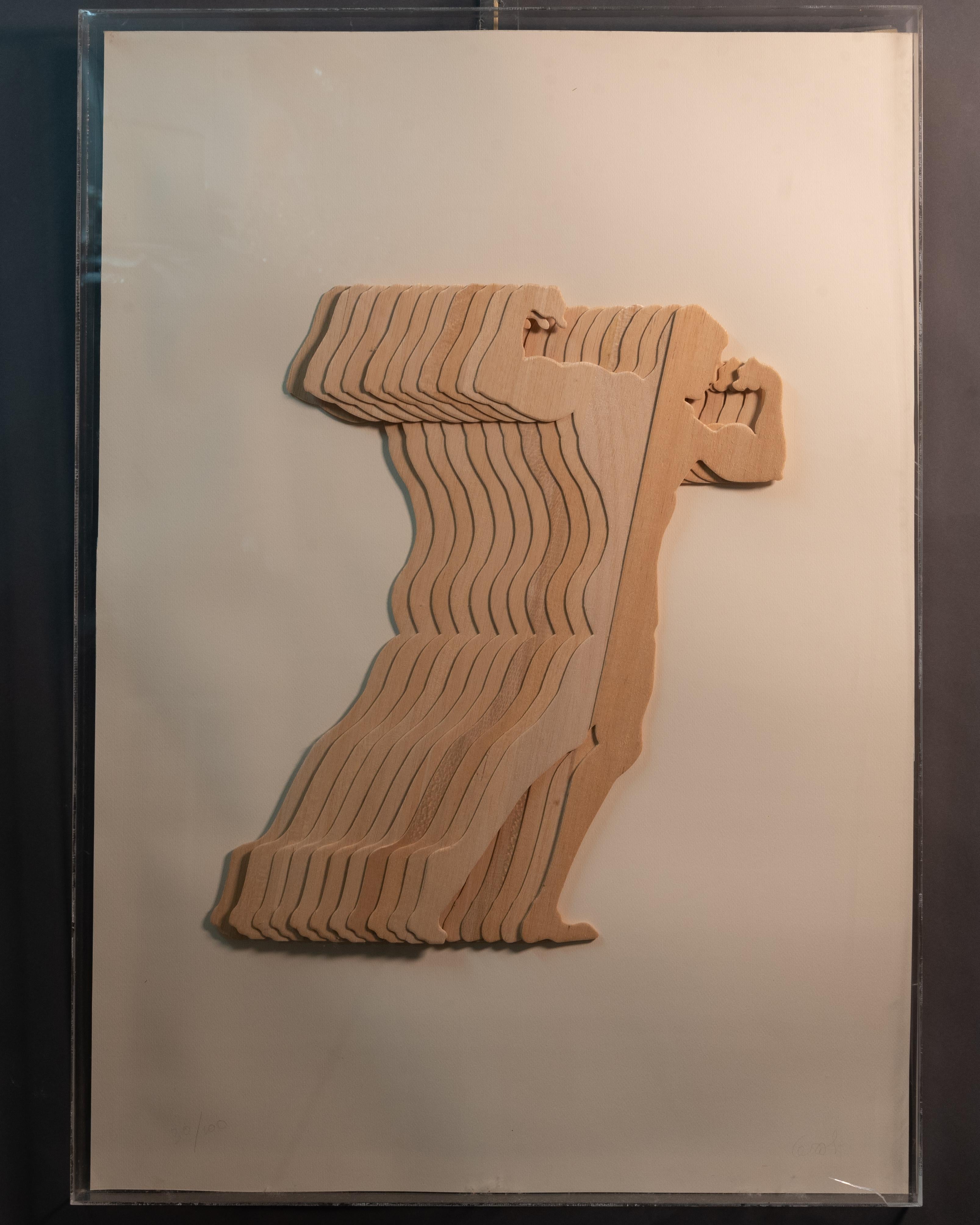 Plexiglass Modern Mario Ceroli Signed Wooden Panel For Sale