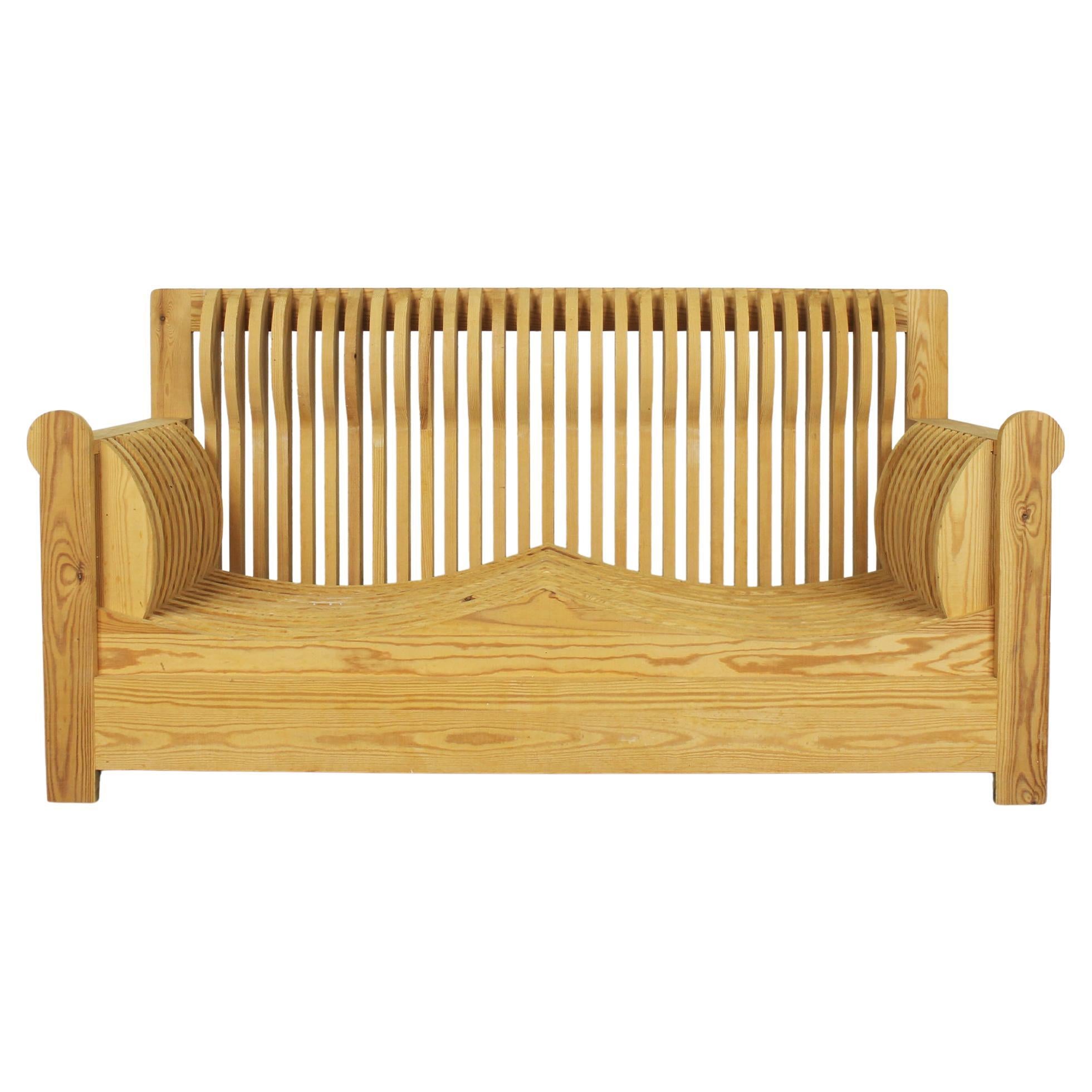 Divano a due posti Mario Ceroli in Wood Serie Mobili della Valle di Poltronova anni '70 in vendita