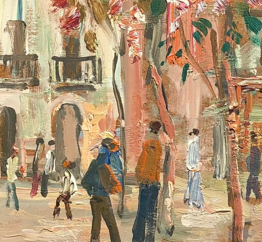 Paesaggio animato a Ischia, Italia - Landscape Painting Marrone di Mario Cortiello