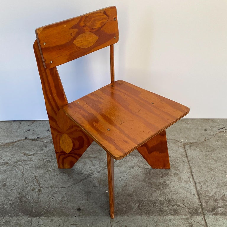 Child's chair in Douglas Fir plywood based on a design by sculptor, craftsman, author and designer Mario Dal Fabbro and published in his 1963 book 