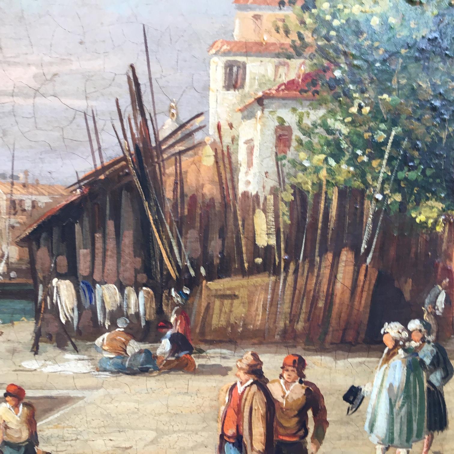 VENICE-In the Manner of Canaletto - Peinture à l'huile sur toile - Paysage italien en vente 6