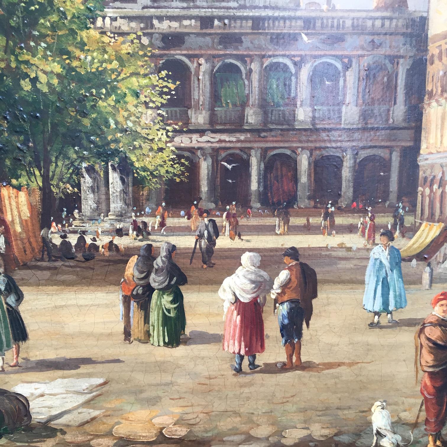 Venise - Mario De Angeli - Italia 2008 - Huile sur toile cm. 60x120. 

La toile de Mario De Angeli est une œuvre extraordinaire de la peinture italienne de paysage. 
Ils s'inspirent des paysages peints par Luca Carlevarijs, le maître de Canaletto,