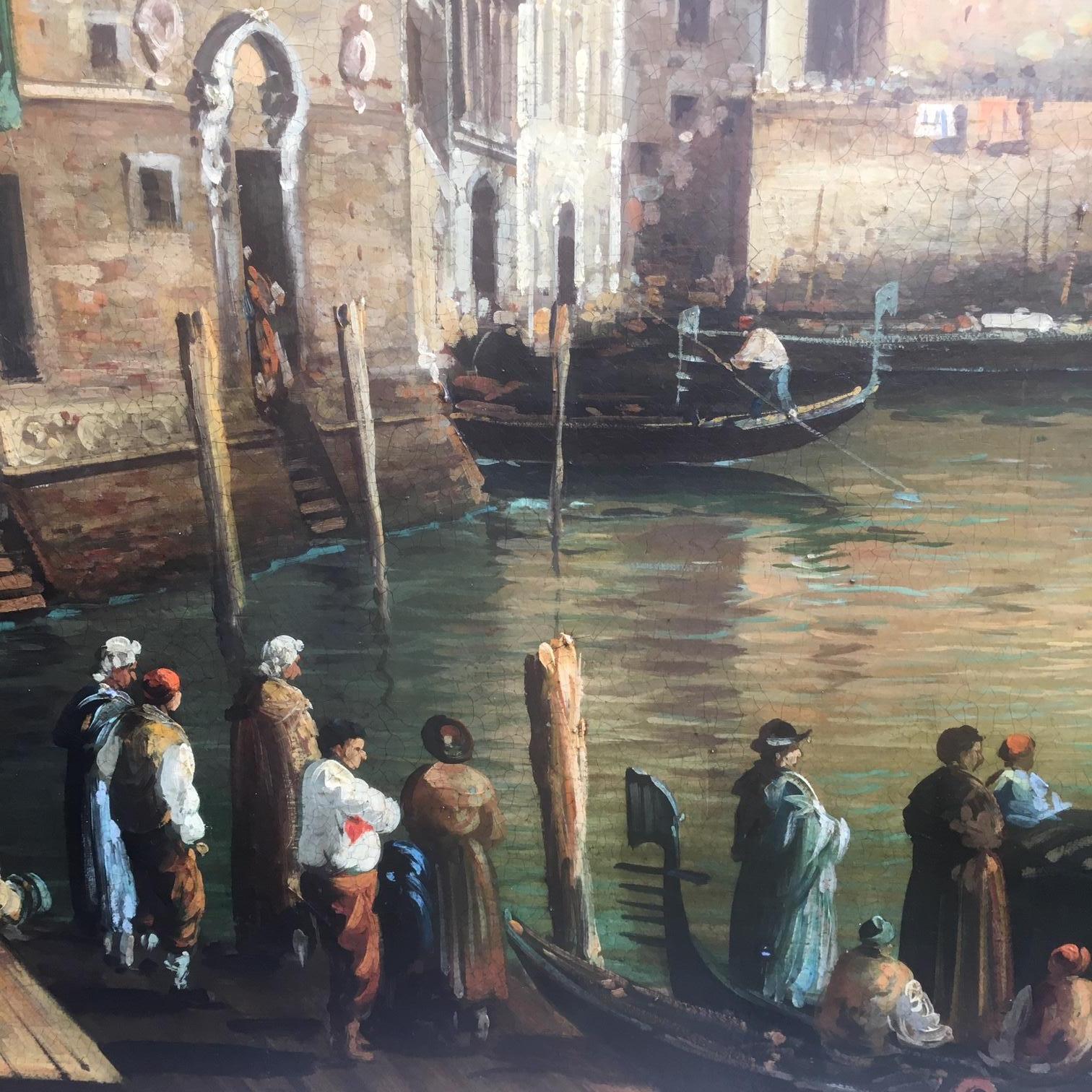 VENICE - In the Manner of Canaletto -Italian Landscape Oil on Canvas Painting  - Brown Landscape Painting by Mario De Angeli