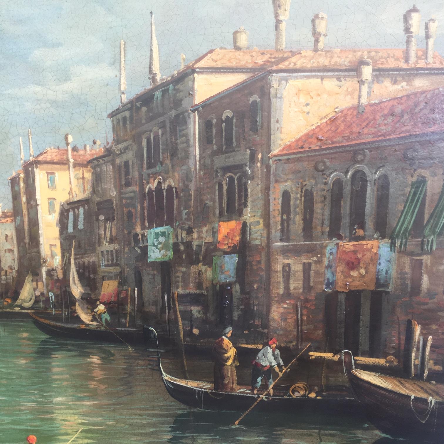VENICE - À la manière de Canaletto - Peinture à l'huile sur toile - Paysage italien en vente 3