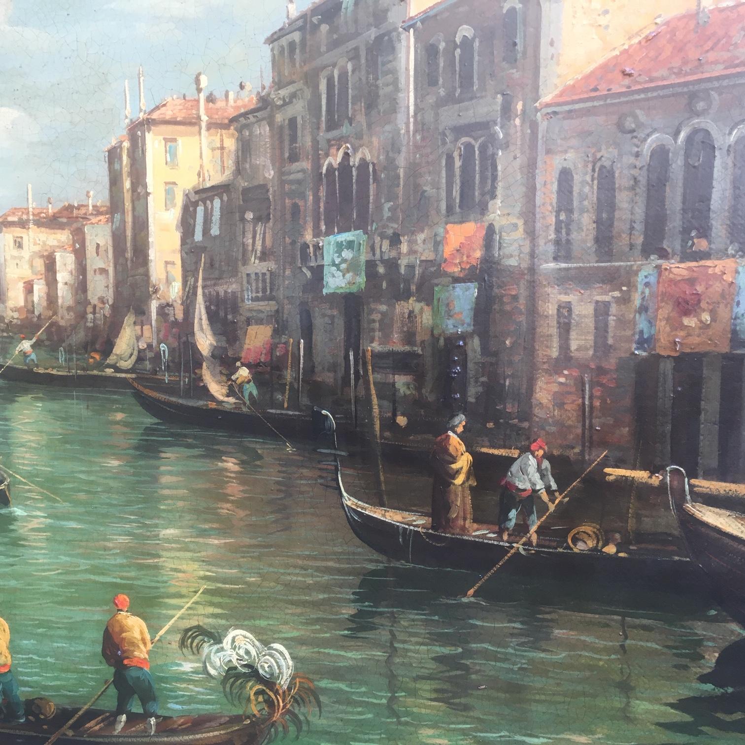 VENICE - In the Manner of Canaletto -Italian Landscape Oil on Canvas Painting  For Sale 3