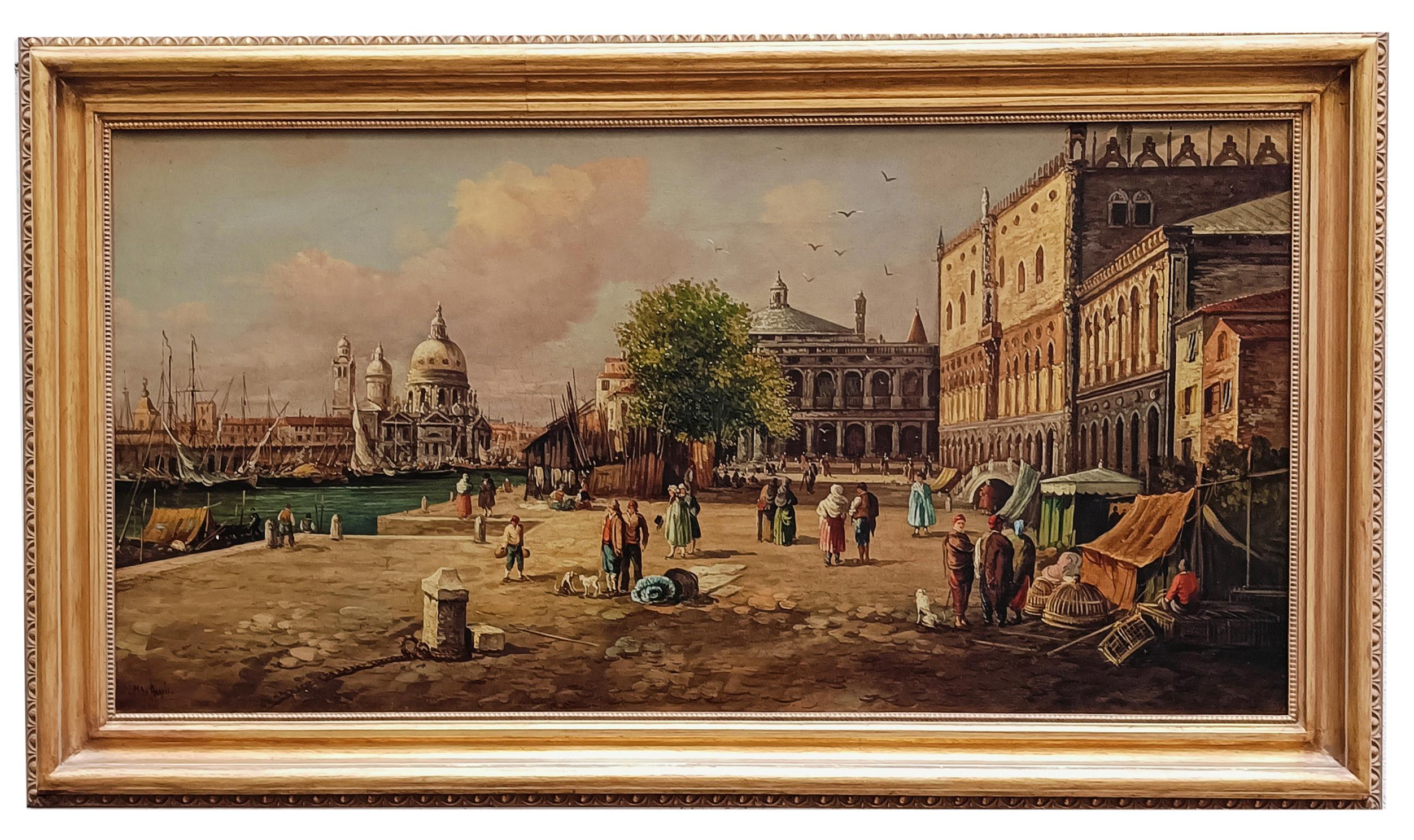 VENICE-In the Manner of Canaletto - Peinture à l'huile sur toile - Paysage italien