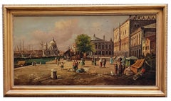 VENICE-In the Manner of Canaletto - Peinture à l'huile sur toile - Paysage italien
