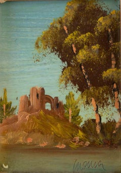 Walking through the Wood - Oil on Copper by Mario Feno - Late 20th century