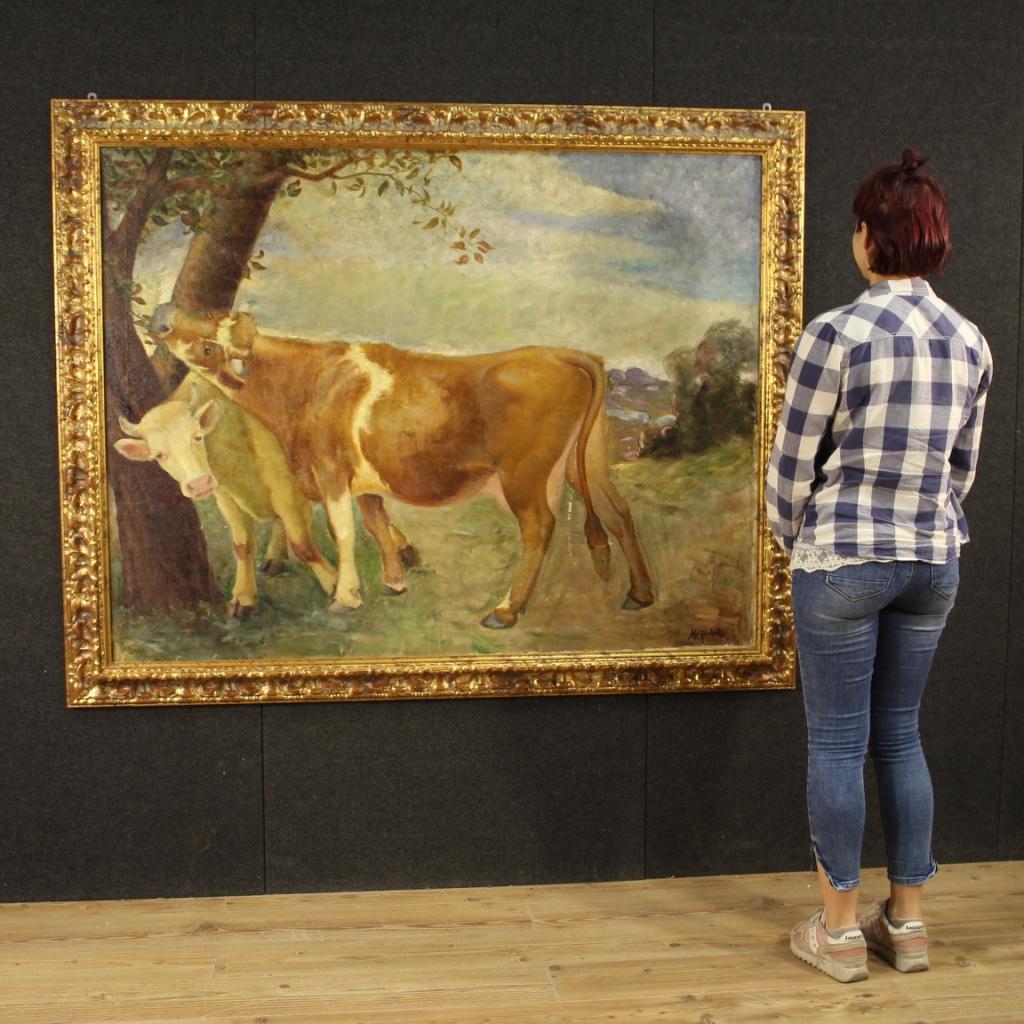 Mario Gachet 20th Century Oil on Canvas Italian Landscape with Cows Painting 7