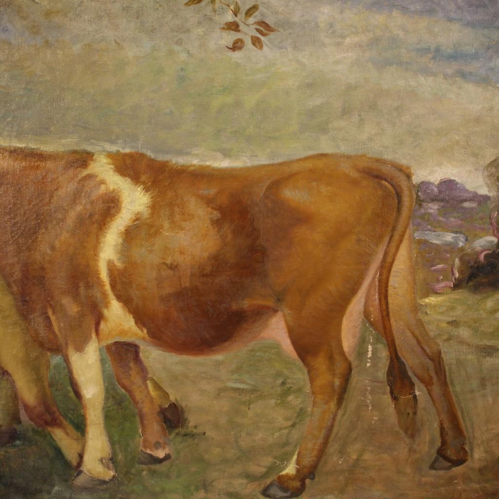 Mario Gachet 20th Century Oil on Canvas Italian Landscape with Cows Painting 2