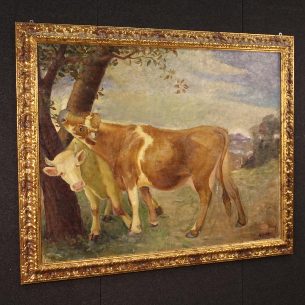 Mario Gachet 20th Century Oil on Canvas Italian Landscape with Cows Painting 3