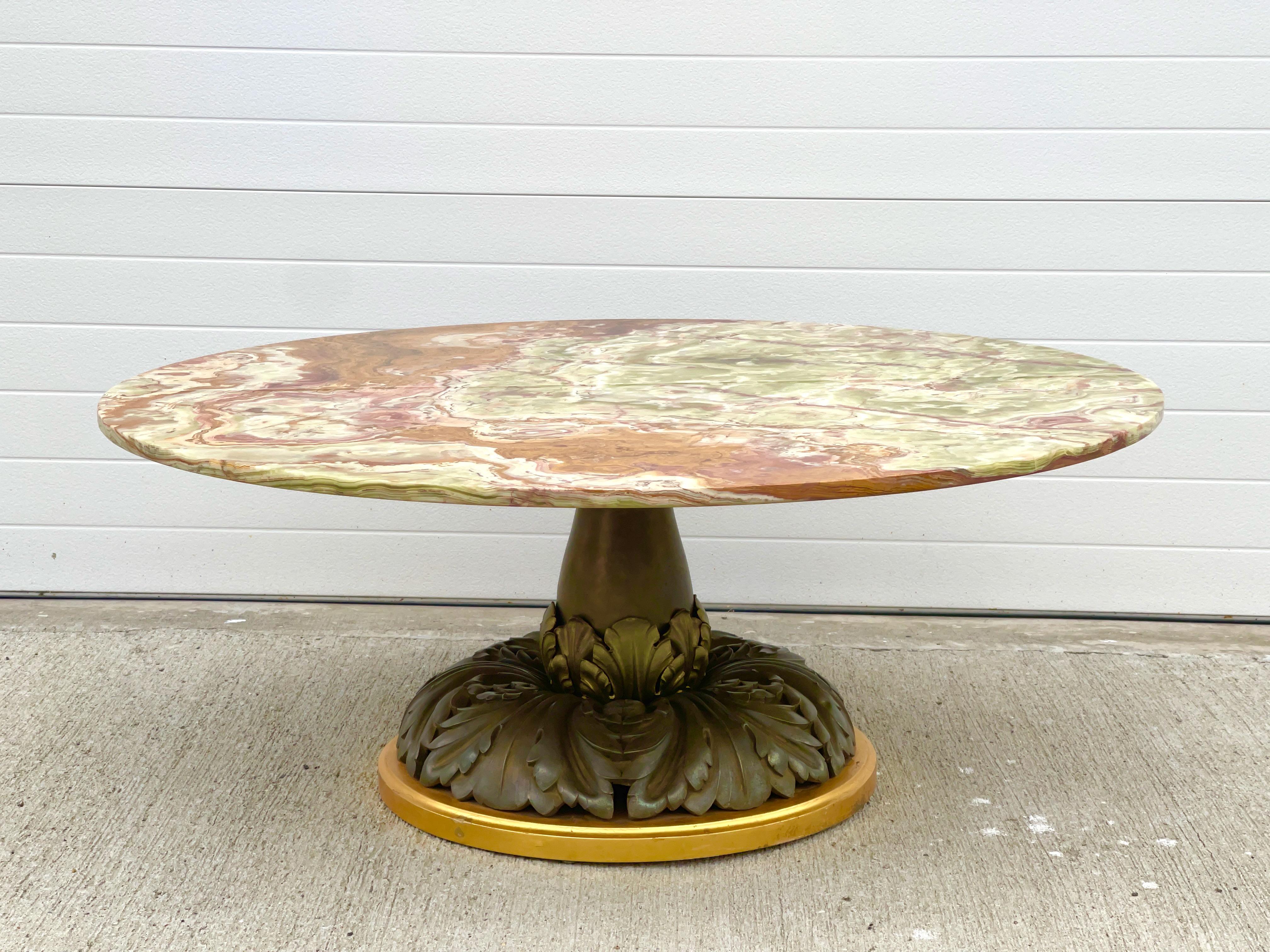 Mid-Century Modern Mario Genovese Table Cocktail Onyx & Bronze doré en vente