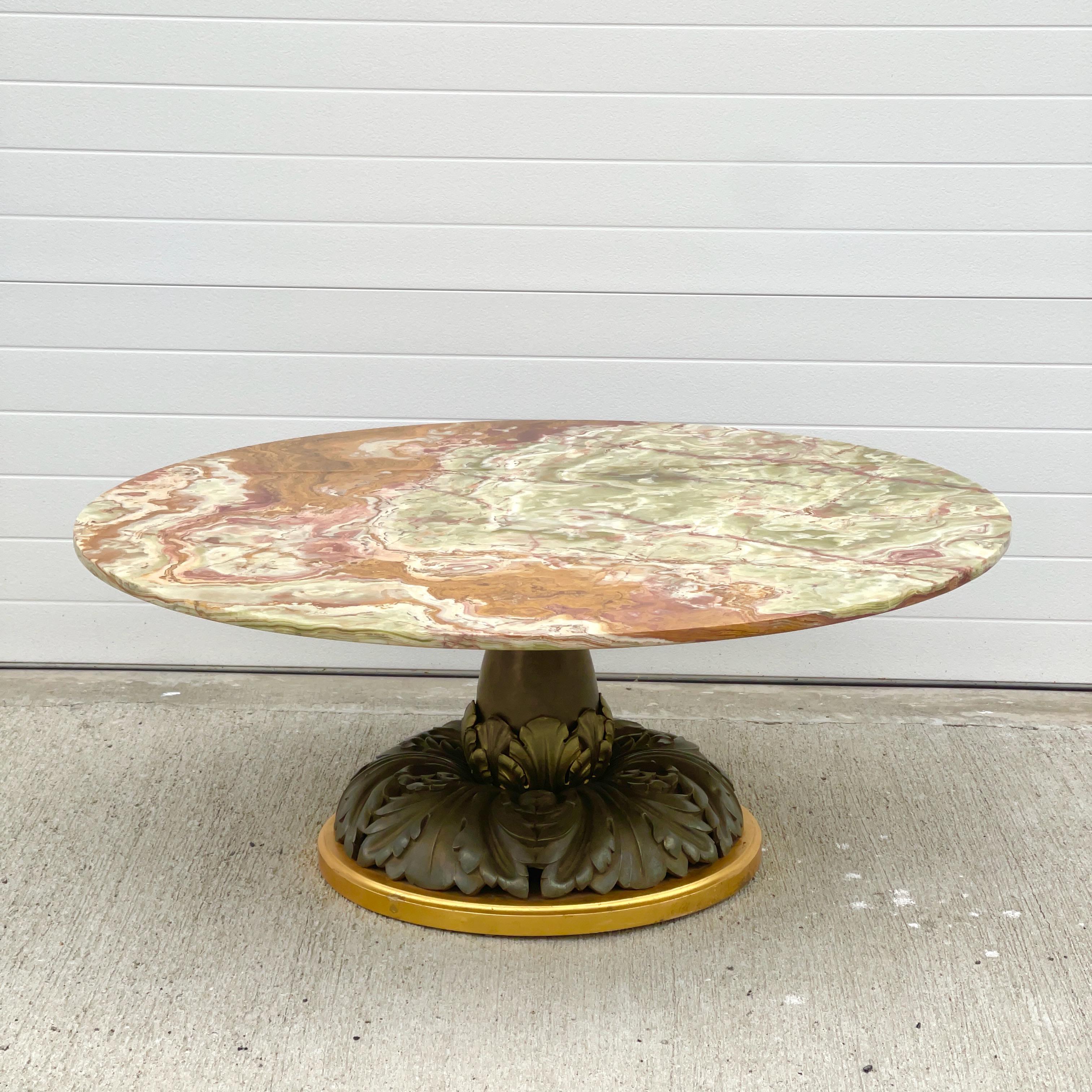 Mario Genovese Table Cocktail Onyx & Bronze doré Bon état - En vente à Hanover, MA