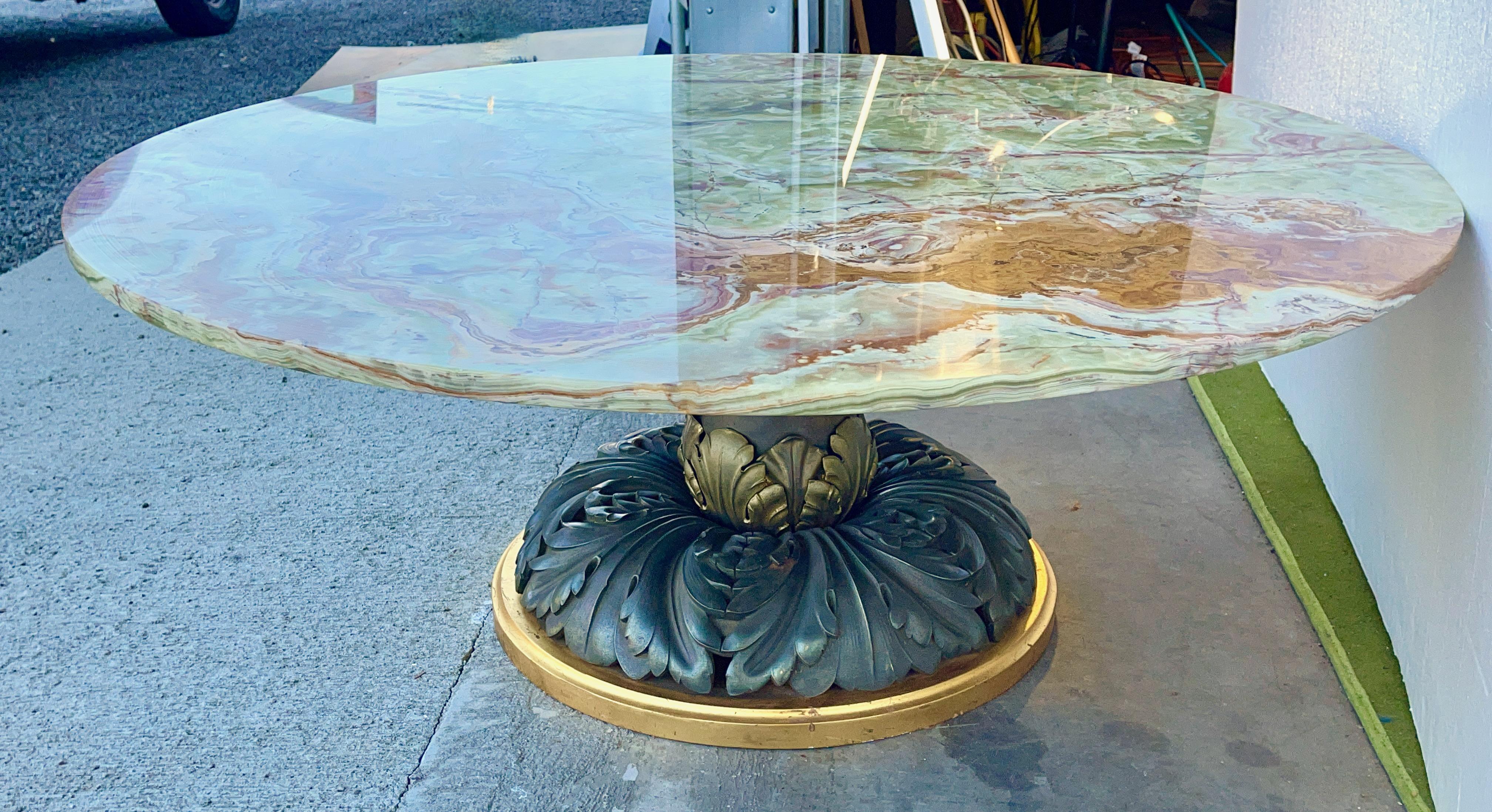 Mario Genovese Table Cocktail Onyx & Bronze doré en vente 1
