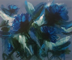 Floral Nights oil painting , Abstract Expressionism, Cuban Artist
