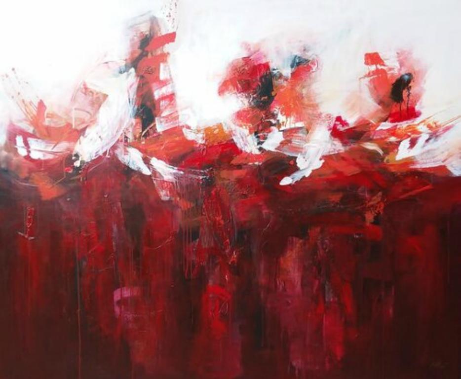 Mario Gonzalez Rodriguez Abstract Painting - Red, White and ....., oil painting , Abstract , Cuban Artist, Special shipping