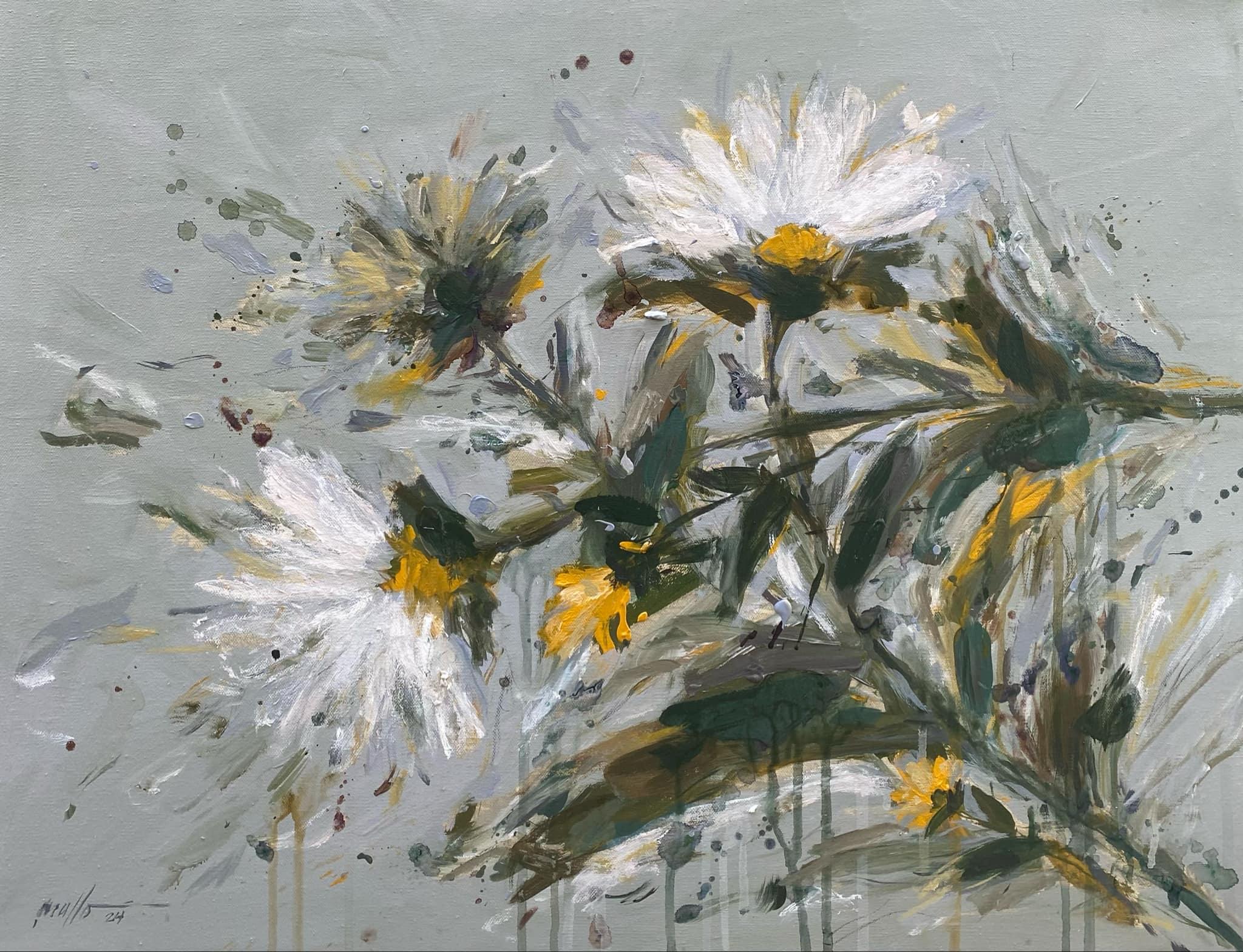 Spring Garden 1 Oil on Canvas Abstract Floral Cuban Artist 20"26" Balance