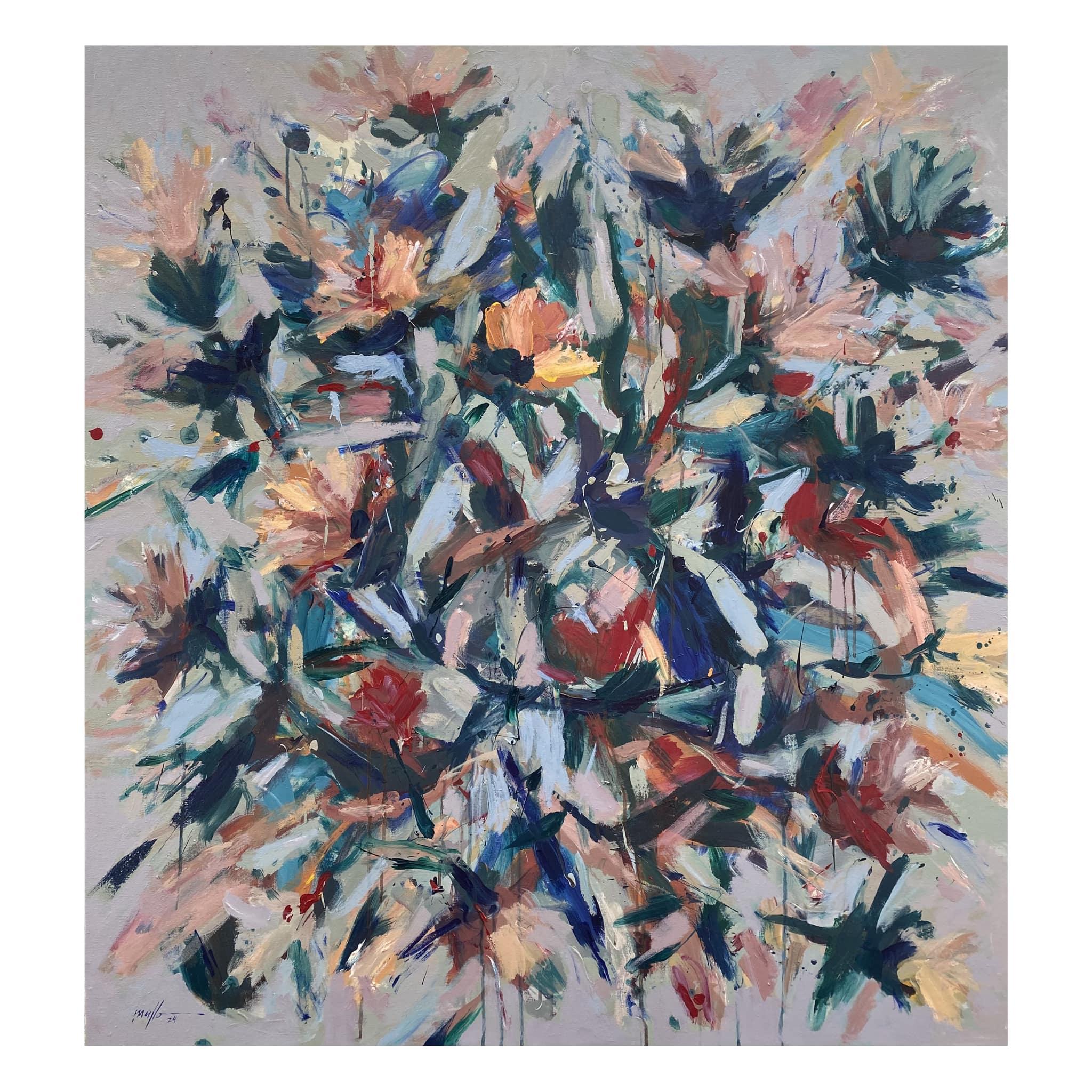 Jardín de primavera 3 Óleo sobre lienzo Abstracto floral Artista cubano  20