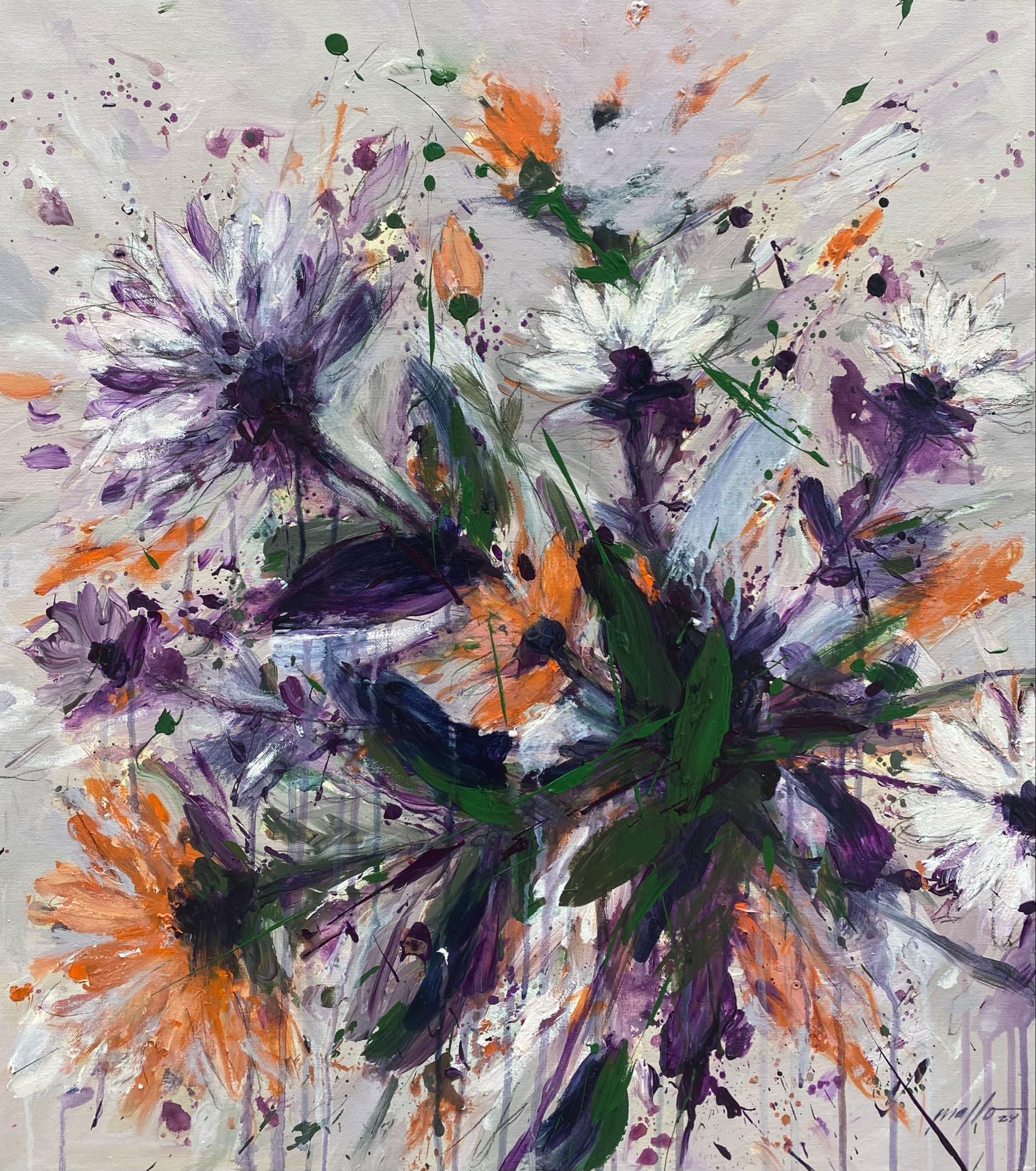 Spring Garden 3 Oil on Canvas Abstract Floral Cuban Artist 20"26" Balance