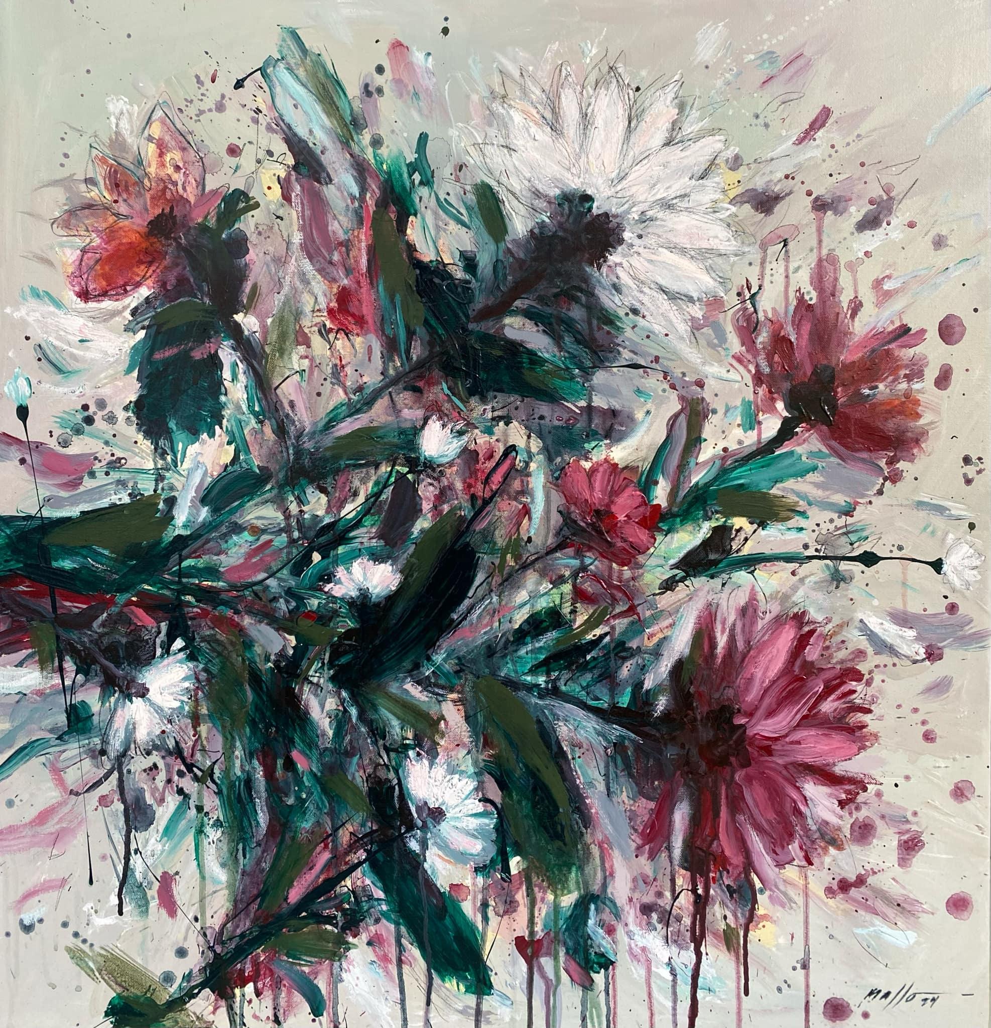 Jardín de primavera 4  Óleo sobre Lienzo Abstracto Floral Artista Cubano  40'x32