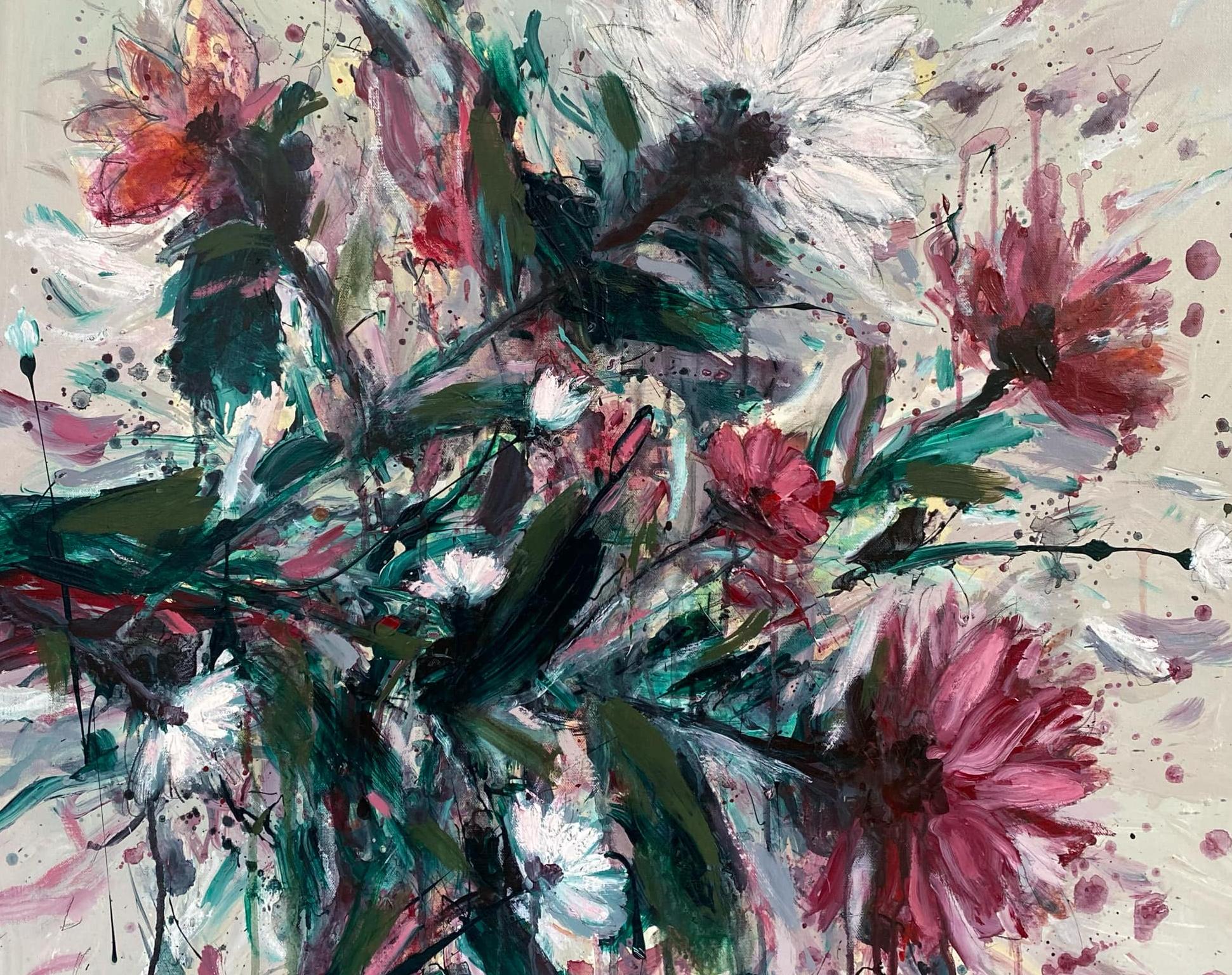 Jardín de primavera 5  Óleo sobre Lienzo Abstracto Floral Artista Cubano  26